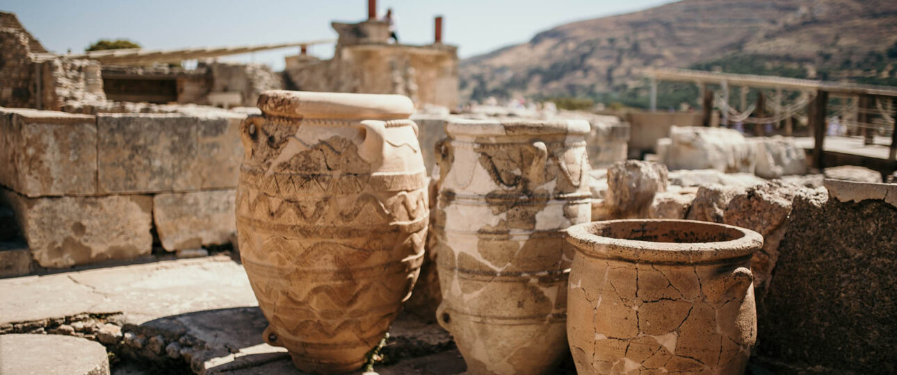 Ancient Minoan pithoi amphorae at the palace of Knossos, Heraklion